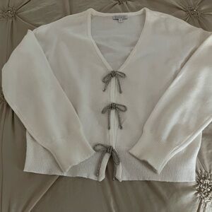 Crown & Ivy White Cardigan with Bow Details